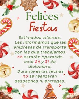 Estimados clientes,
Les informamos que las empresas de transporte no estarán operando este 24 y 31 de diciembre.
Durante este período no se realizarán despachos ni entregas.Agradecemos su comprensión y les recomendamos anticipar sus pedidos.En estas fechas pueden comprar presencialmente en:
📍Vitacura - Tienda Crece Seguro hasta las 16:00hrs
📍Concon - Tienda Little Tribe hasta las 18:00hrs
📍Temuco - Farmacia Inrofarma hasta las 18:00hrs
📍Puerto Varas - Casa Bulka hasta las 17:00hrs¡Felices fiestas les deseamos desde el equipo BabyBoo!